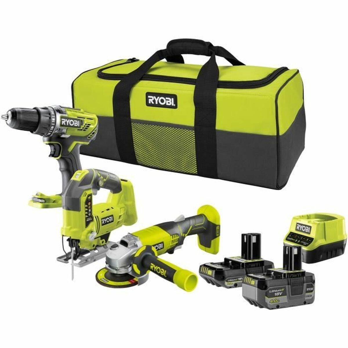 Set met boor en accessoires Ryobi R18DD3