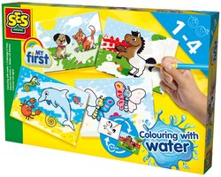 SES Creative - My First - Kleuren met Water - Verven - Zonder Geknoei - inclusief 4 kleurplaten en kwast - steeds opnieuw te gebruiken – 1 tot 4 jaar