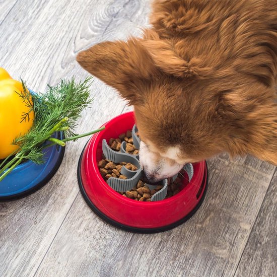 Decyam Anti-schrokbak hond hondenbak langzame voeding langzaam eten slow feeder hondenkom (L, blauw 9