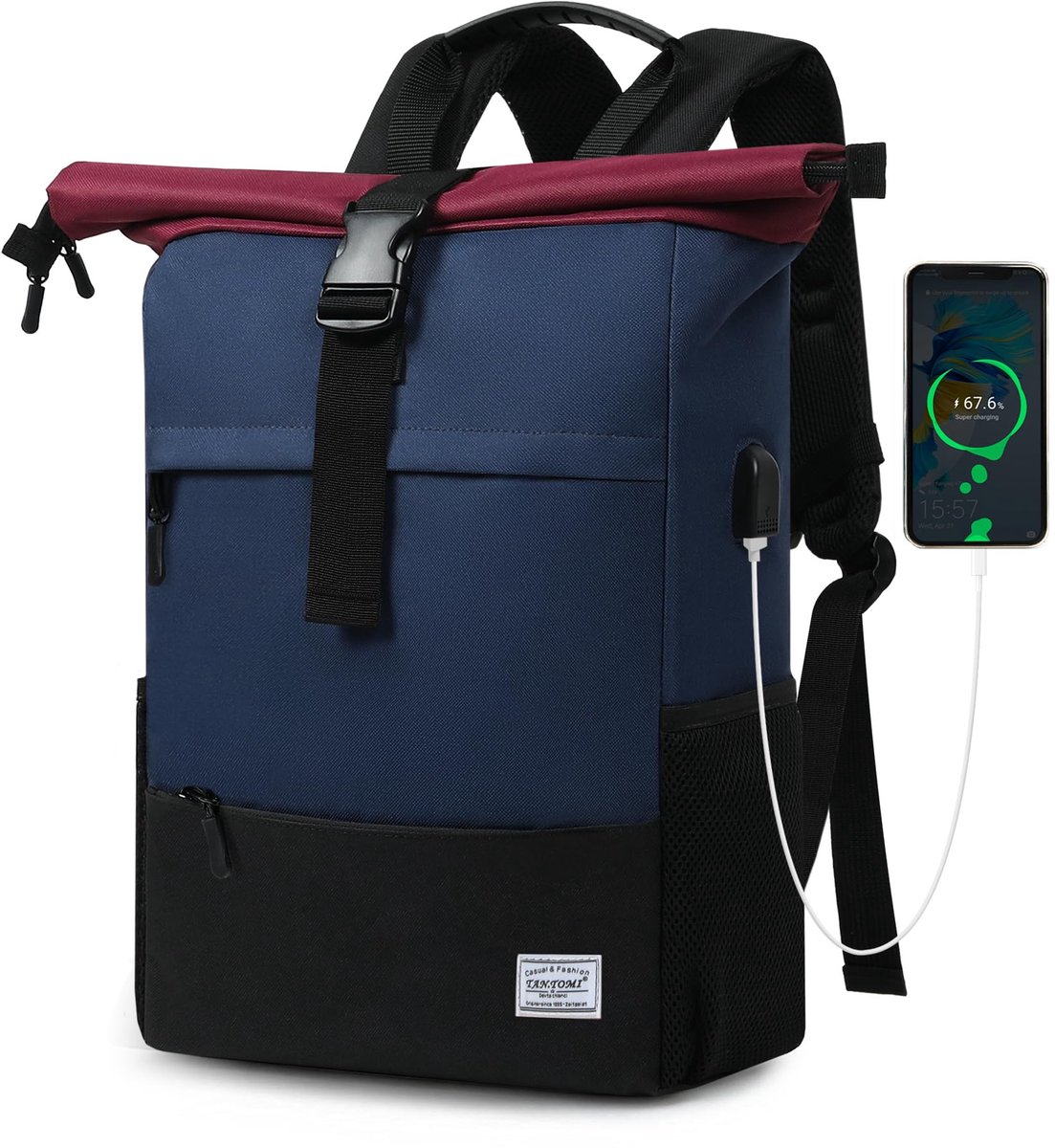 TANTOMI Rugzak Dames Groot, Laptop Rugzak Heren, Unisex Dagrugzakken Rolltop Rugzak Waterdicht, Reisrugzak Casual Rugzak School Vrije tijd Universiteit Werk Wandelen
