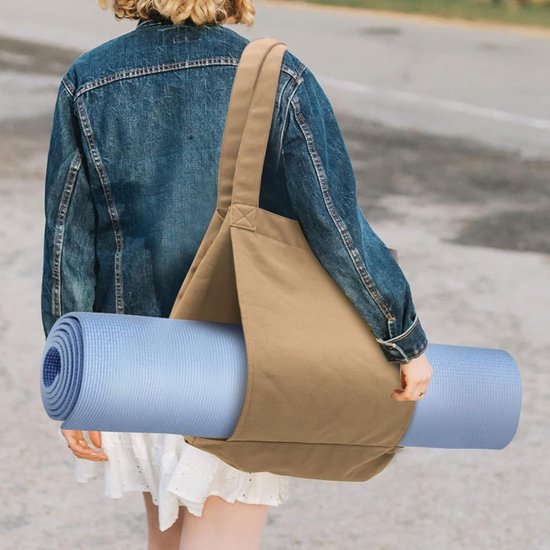 Yogatas - Met houder voor yogamat - Schoudertas met zak - Multifunctionele fitness-schoudertas - Grote capaciteit voor yoga-accessoires - Canvas tas - Geschikt voor sportschool, kantoor, reizen, strand, oefeningen, sport - abrikoos van Merkloos — afbeelding 5