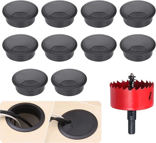 10 x 60 mm Kabeldoorvoer met 1 Gatzaag - Zwart - Inclusief Metalen ...