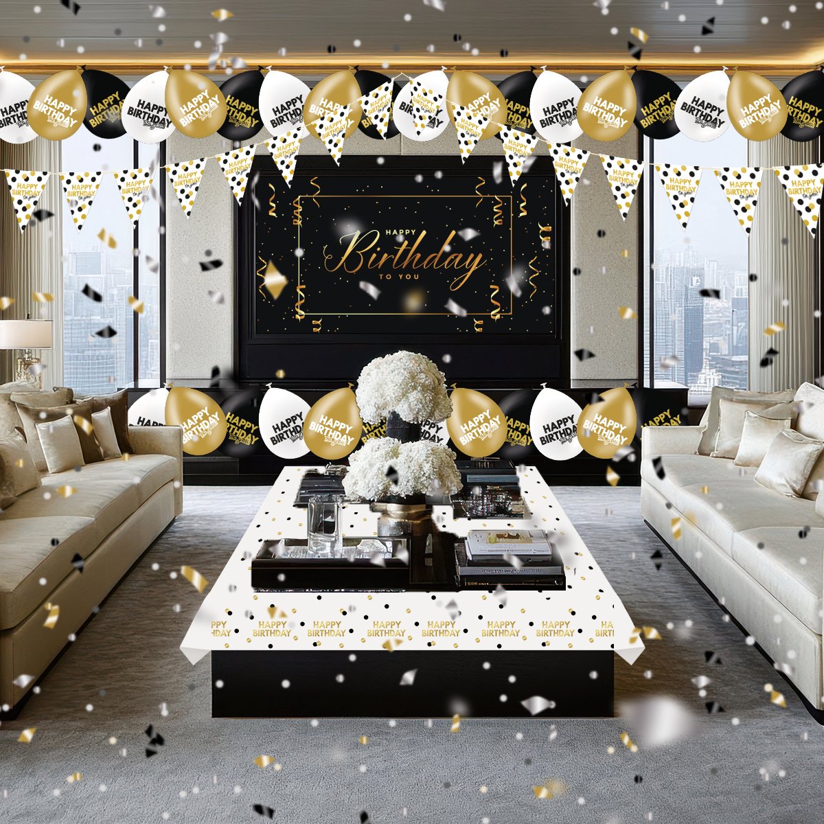 LUQ – Latex Ballonnen Celebration Happy Birthday – 6 Stuks – Zwart-Wit-Goud – Luxe Verjaardag Versiering – Helium Ready — afbeelding 7