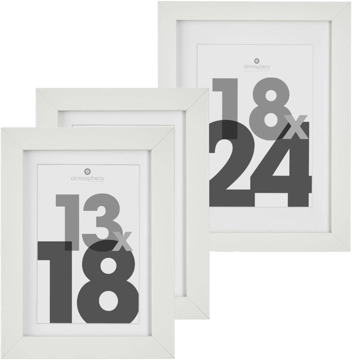 Atmosphera Fotolijstjes set van 3x stuks - 1x voor 18 x 24 cm - 2x voor 13 x 18 cm - wit - modern/strak ontwerp