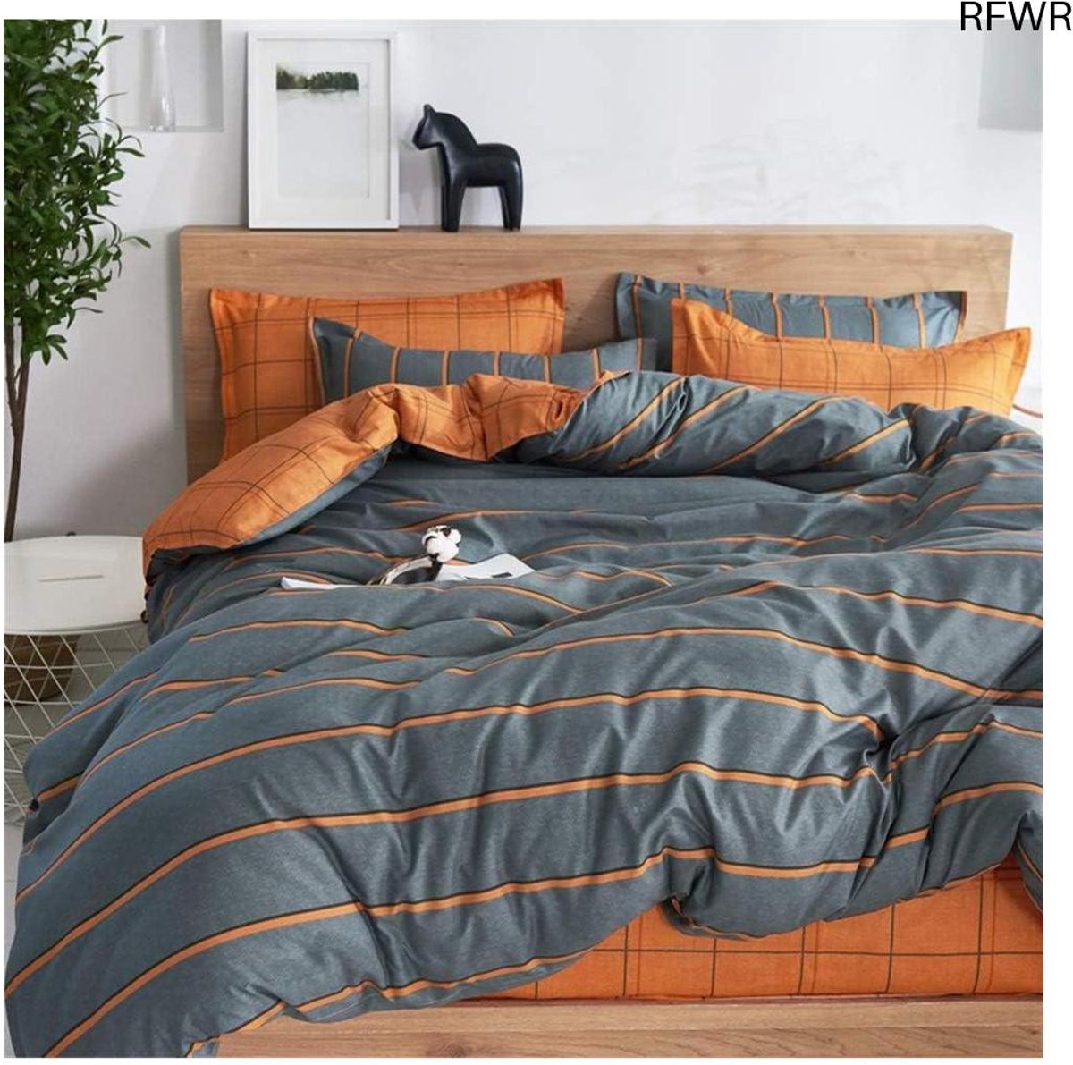 RFWR 3-delige Beddengoedset - Zachte Microvezel, Ademend, Modern Tartan Dekbedovertrek met Kussenslopen Oranje