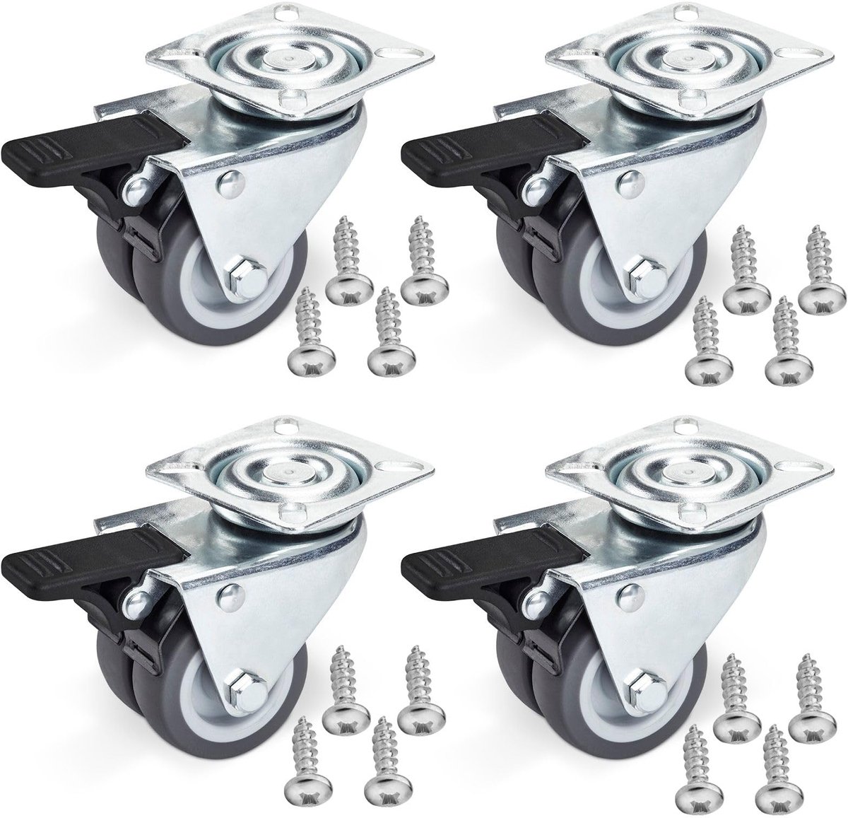 Ibenzoa® Heavy Duty Meubelwielen Set van 4 met Rem voor Zware Belastingen en Vloervriendelijke Verplaatsing
