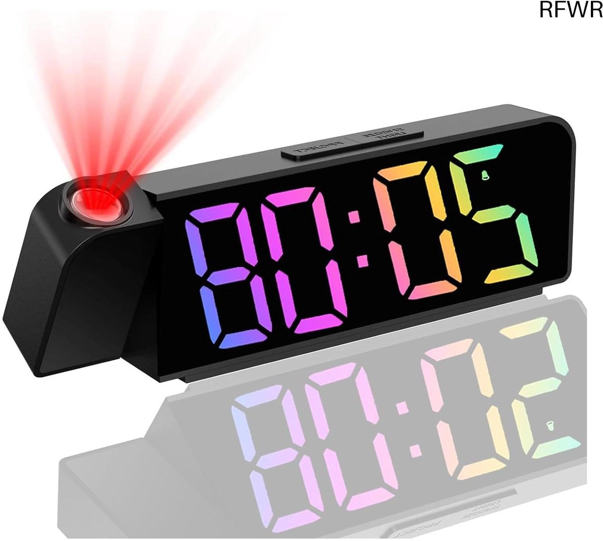 RFWR® Digitale Projectiewekker met 180° Projector en USB-oplaadpoort voor Slaapkamer
