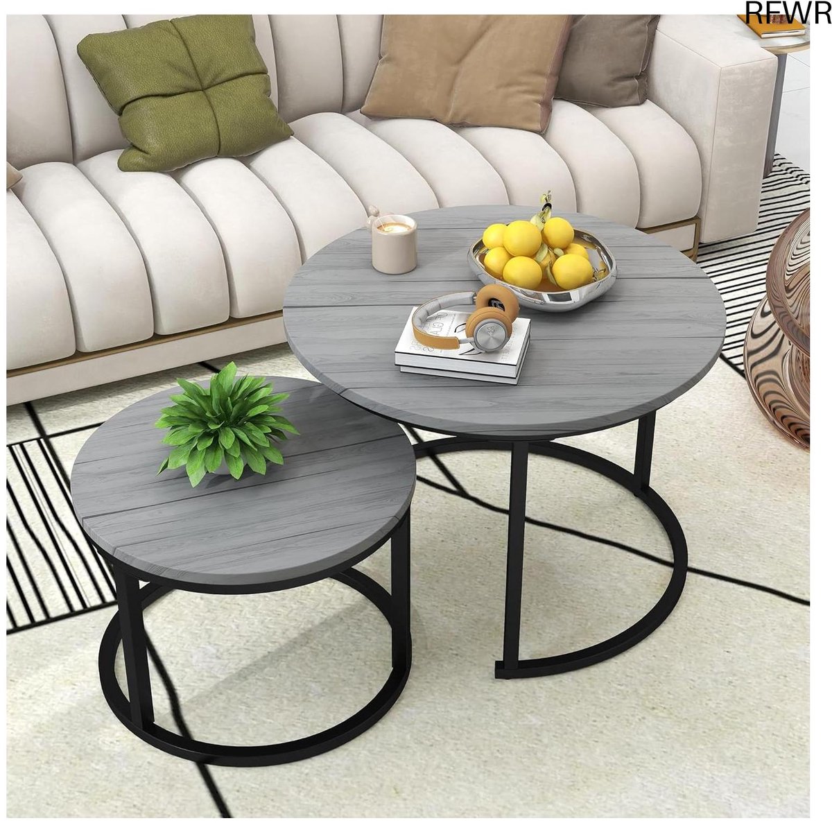 RFWR® Set van 2 Ronde Salontafels - Nesttafels voor Woonkamer, Slaapkamer en Balkon