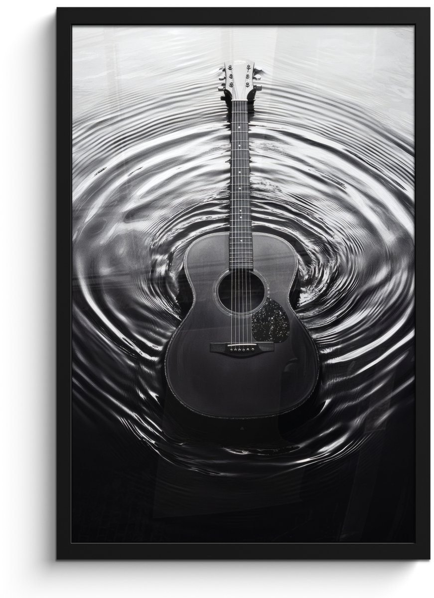 FrameYourWall Poster in lijst - Fotolijst 40x60 cm - Posters - Gitaar - Hout - Water - Posterlijst zwart - Decoratie - Wanddecoratie woonkamer - Muurdecoratie slaapkamer Gitaar - Water