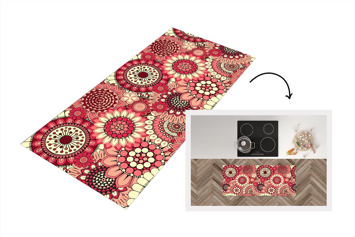 KitchenYeah Keukenloper 120x50 cm - Keukenmat vinyl Bloem - Mandala - Retro - Patroon - Keukenmatten loper - Keuken vloerkleed tapijt