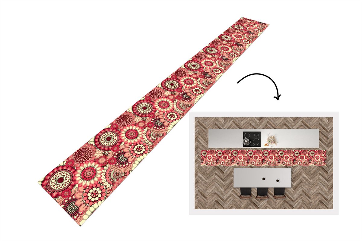 KitchenYeah Keukenloper 400x50 cm - Keukenmat vinyl Bloem - Mandala - Retro - Patroon - Keukenmatten loper - Keuken vloerkleed tapijt