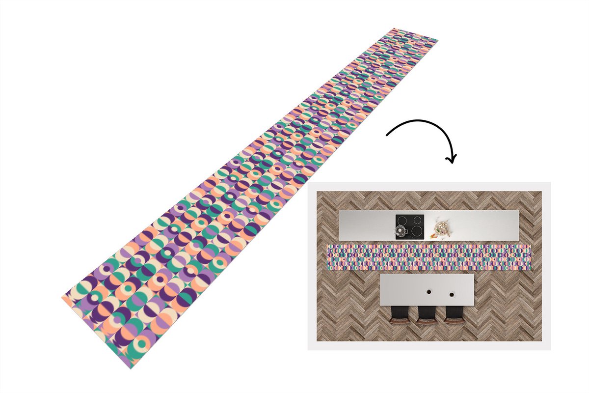 KitchenYeah Keukenloper 400x50 cm - Keukenmat vinyl Patroon - Geometrie - Retro - Keukenmatten loper - Keuken vloerkleed tapijt