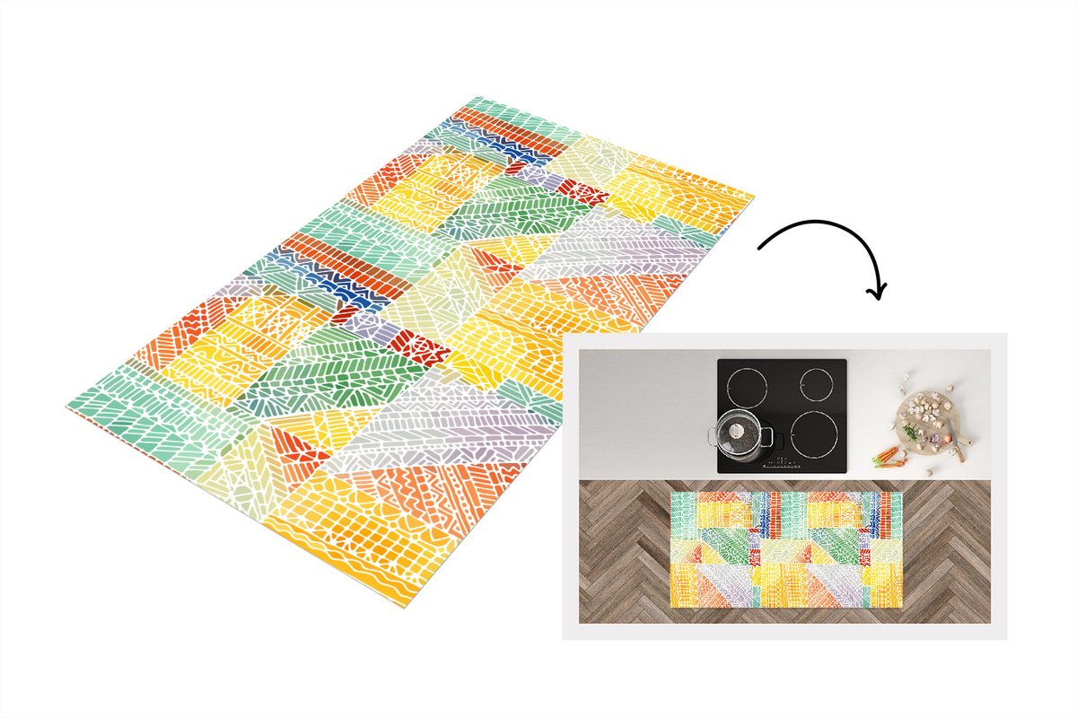 KitchenYeah Keukenloper 120x60 cm - Keukenmat vinyl Patronen - Mozaïek - Abstract - Keukenmatten loper - Keuken vloerkleed tapijt