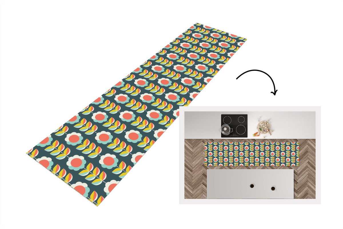 KitchenYeah Keukenloper - Keukenmat vinyl Retro - Bloemen - Scandinavisch - Keukenmatten loper - Keuken vloerkleed tapijt, foto 6
