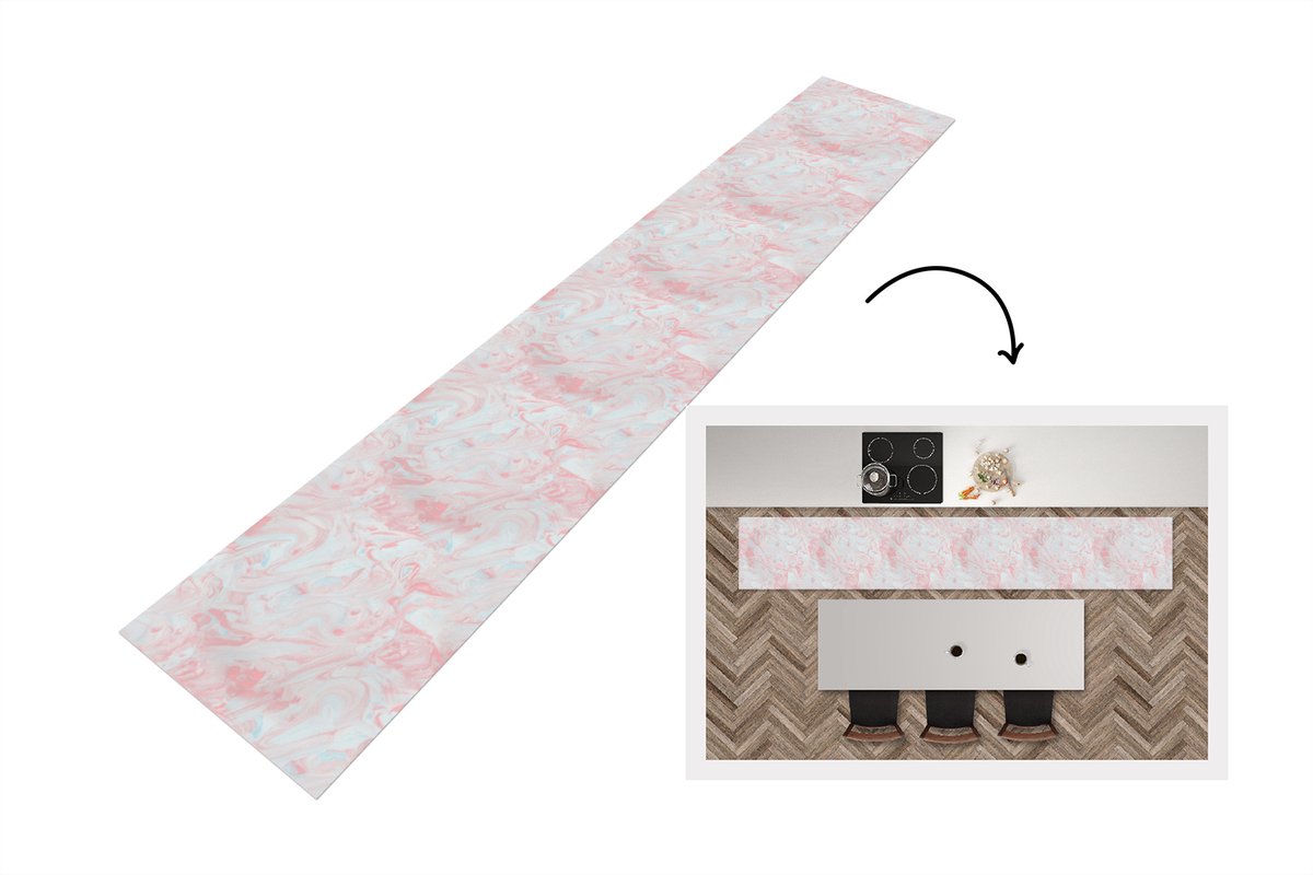KitchenYeah Keukenloper 360x60 cm - Keukenmat vinyl Marmer - Roze - Wit - Patronen - Keukenmatten loper - Keuken vloerkleed tapijt Verf