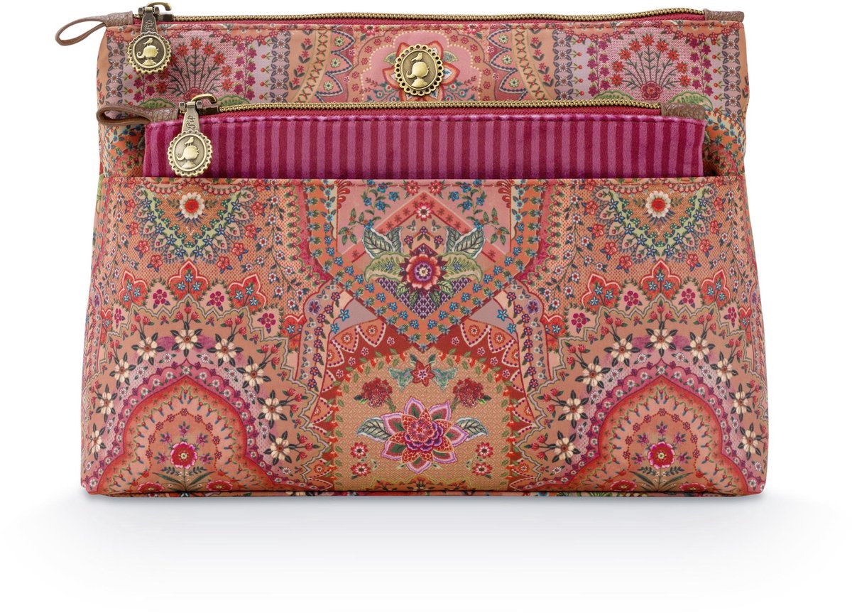 Pip Studio - Caryn Make-up Tasje Dames - Toilettas - Jabali - Rood - Set van 2