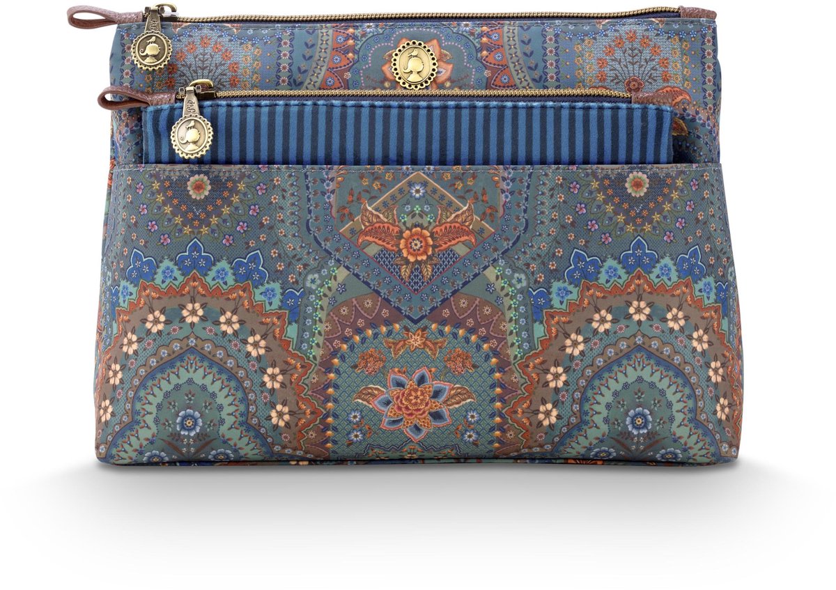 Pip Studio - Caryn Make-up Tasje Dames - Toilettas - Jabali - Blauw - Set van 2