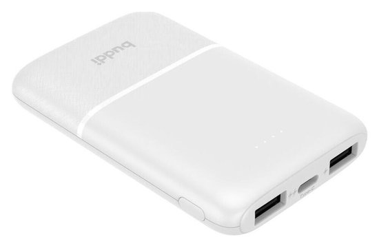 Buddi Go 5.000 mAh Powerbank Duo Pack - Reisformaat - Compact - Klein - Ultra Dun - 2.4A USB-C en USB-A - Universele Powerbank Geschikt voor Telefoon & Tablet - Ideaal voor handbagage - Wit