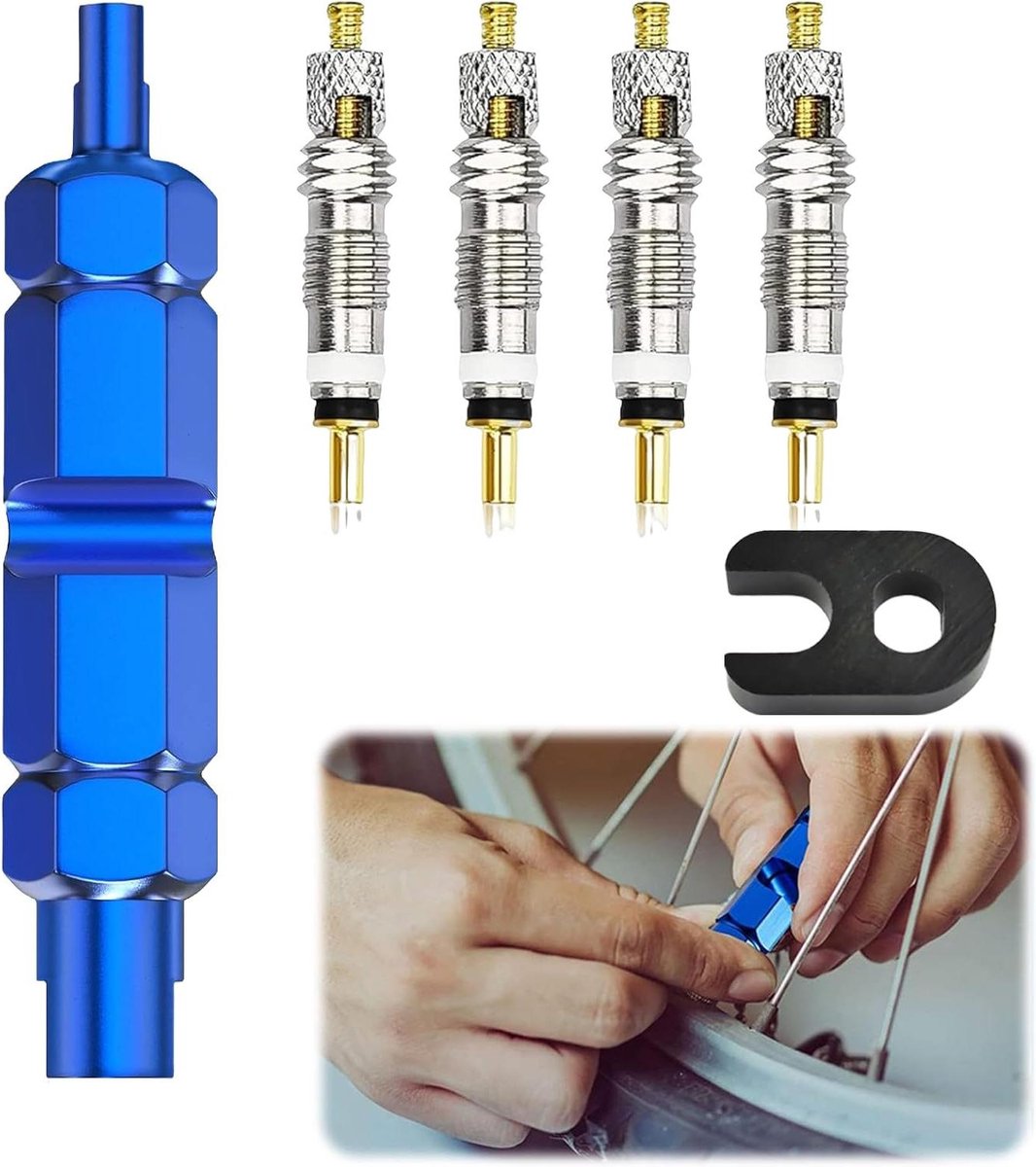 Allecto Plus - Ventielreparatieset voor fietsen 4 stuks | Fietsventielkern met inbussleutels | Presta-ventieladapters van aluminiumlegering | Handige Fiets Accessoires