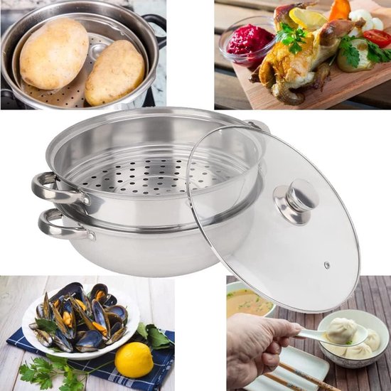 Dailygoody - Roestvrij Stalen Stoompan - Dubbele Ketel voor Soep - 27 cm - Vaatwasserbestendig - Ideaal voor Gas en Elektrisch Koken - Inclusief — afbeelding 3