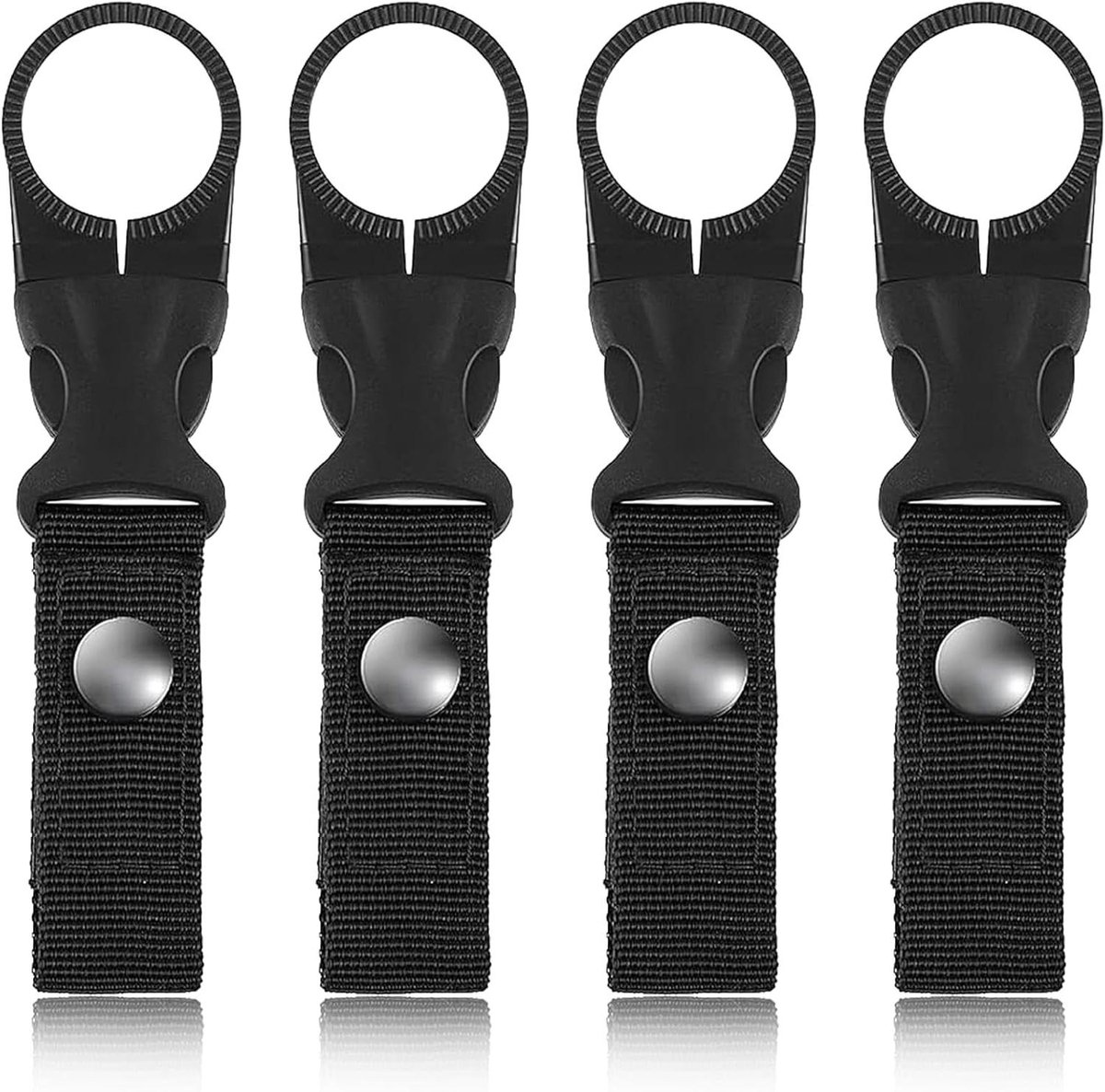 Allecto Plus - Waterfleshouder clip 4 stuks: handige sleutelhangers met riemgesp voor kamperen en wandelen - flesclip voor outdoor activiteiten