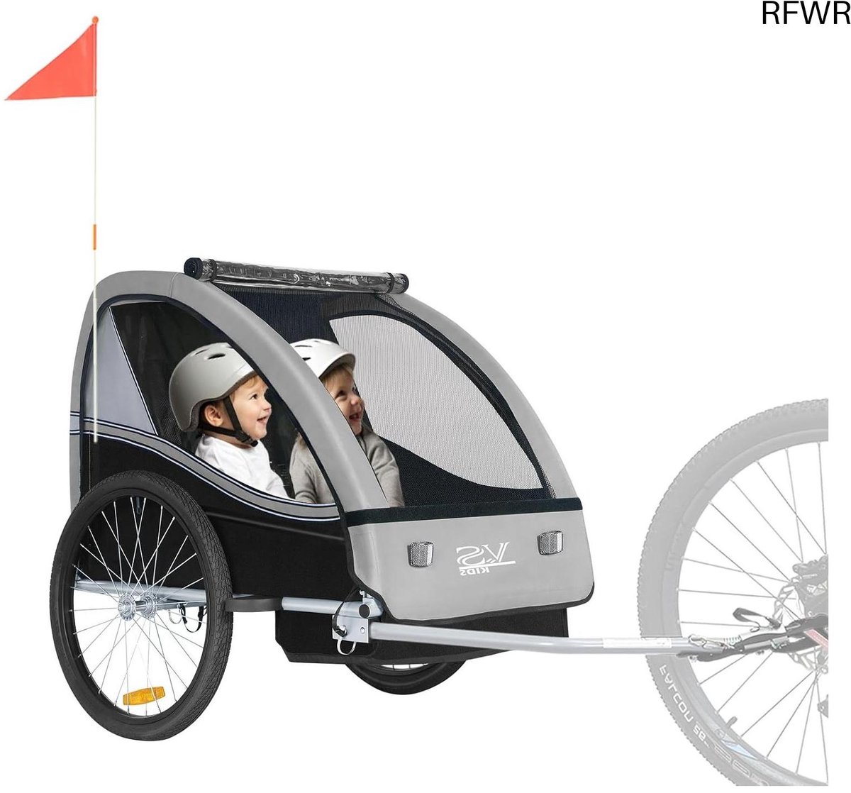 RFWR® Kinderaanhanger Fietsaanhanger voor 1 of 2 Kinderen - Grijs