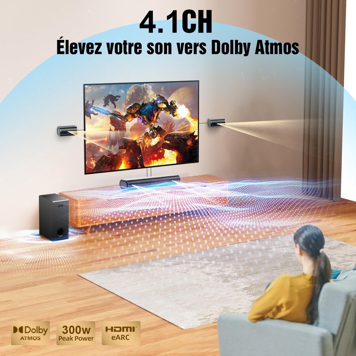 RFWR® 4.1ch Soundbar met Dolby Atmos en Subwoofer 300W - afbeelding 2