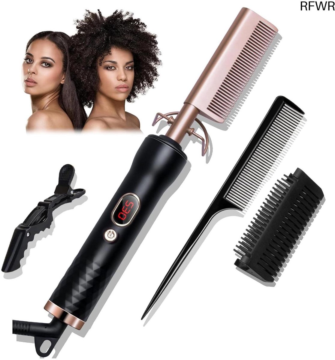 RFWR® Haarstyling Kam met LCD Scherm en Ionentechnologie - Keramische Stijltang voor Glad en Volume Haar
