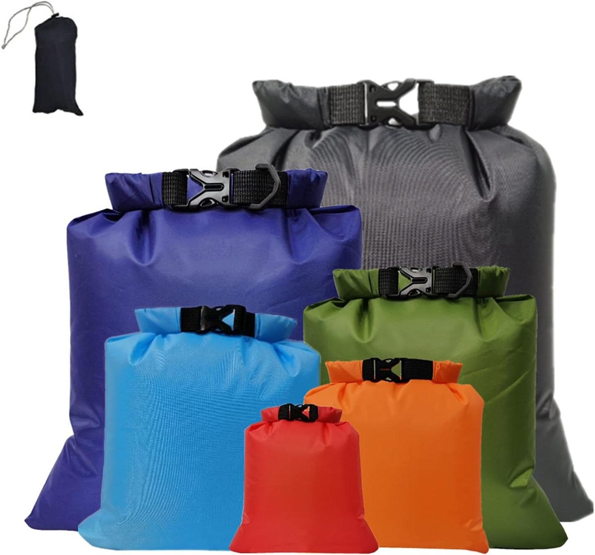6-delige set waterdichte tas met grote capaciteit voor reizen, zwemmen en vissen. Droge tas, draagbaar en ideaal voor kamperen en kajakken.