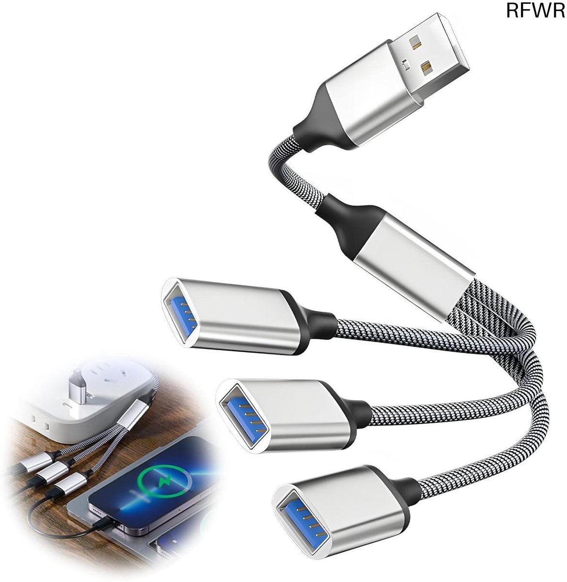 RFWR® USB-splitterkabel 1 naar 3 aansluitingen voor PC en laptop