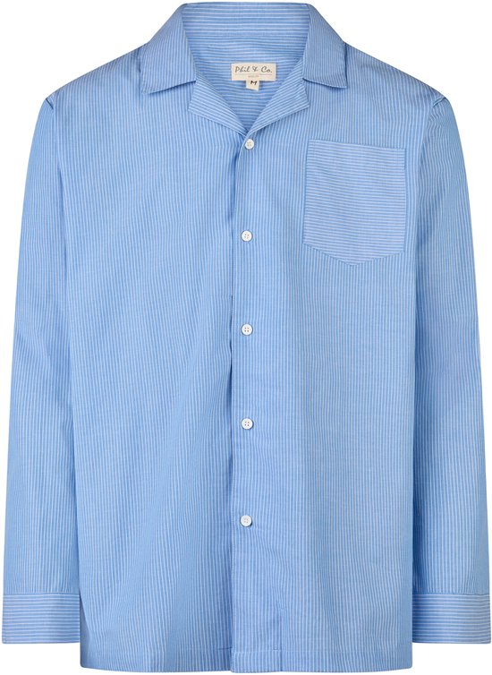 Phil Co Heren Pyjama Set Lang Geweven Katoen Lichtblauw
