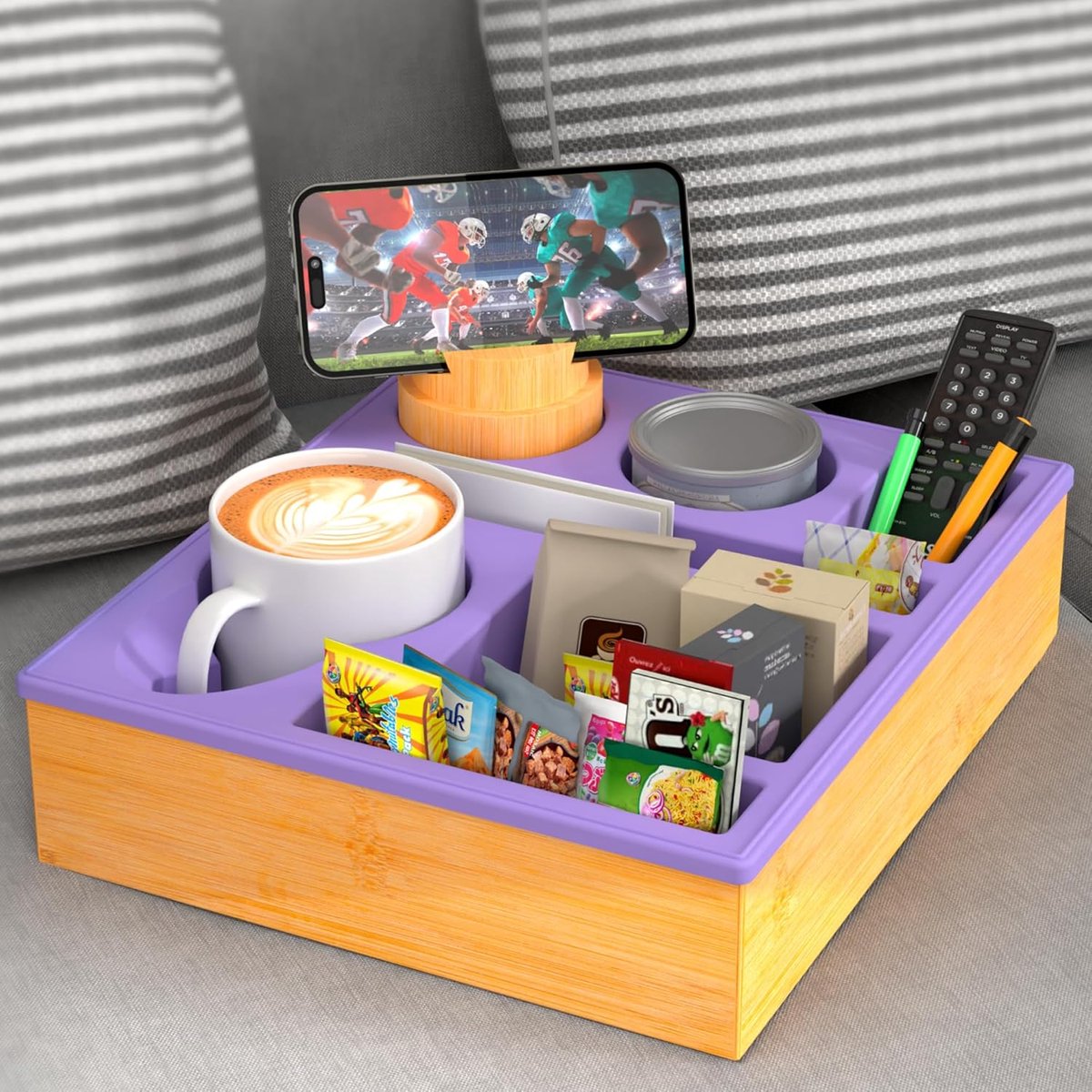 Couch Cup Holder Tray - Organiser voor Snacks en Drank - 1 stuk - Paars - Silicone