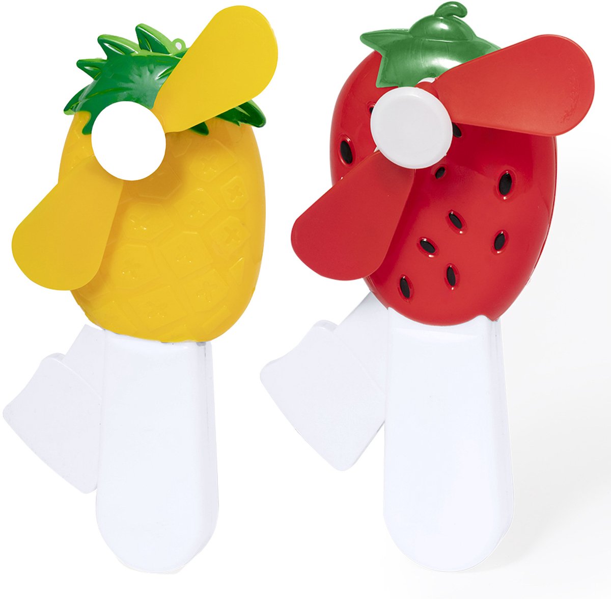 Mini ventilator/handventilator - 2x stuks - ananas/aardbei - verkoeling - festival/zomer