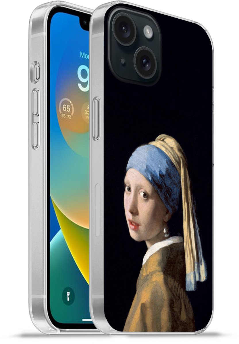 Telefoonhoesje Geschikt voor iPhone 15 hoesje - Meisje met de parel - Vermeer - Kunst - Siliconen Telefoonhoesje Telefoonhoesje