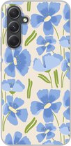 Étui de téléphone Convient pour Samsung Galaxy A54 étui - Bloem - Blauw - Motifs - Étui de téléphone en silicone Étui de téléphone