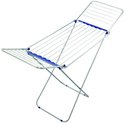 Zilverkleurig droogrek met blauwe accenten, in uitklapbare A-vorm.