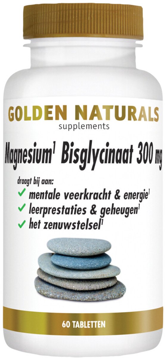 Golden Naturals - Magnesium Bisglycinaat 300mg Vegan - 2 x 60 tabletten - Voordeelverpakking