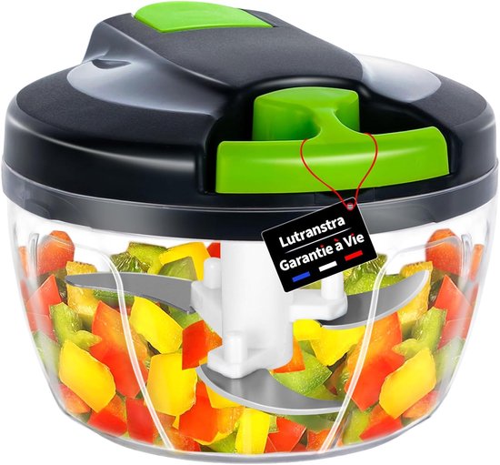 HVIHWI Uiensnijder, handmatig, 900 ml, groentesnijder, uienhakmolen met trekkoord, multisnijder, knoflookhakker voor uien, groenten, fruit, noten, knoflook