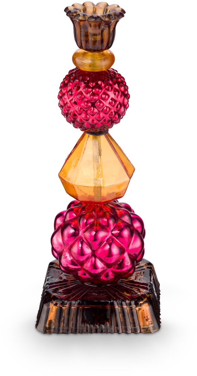 Pip Studio - Love Birds Glass Bead - Kandelaar - Glas - Rood/Geel - 23,5 cm