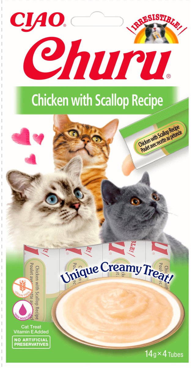 Inaba Churu Purée - Kattensnack - Kip Jacobsschelp 15 g 4 stuks