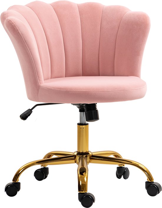 HOMCOM-Bureaustoel-69x64x90cm-Fluwelen (100% polyester)-Roze