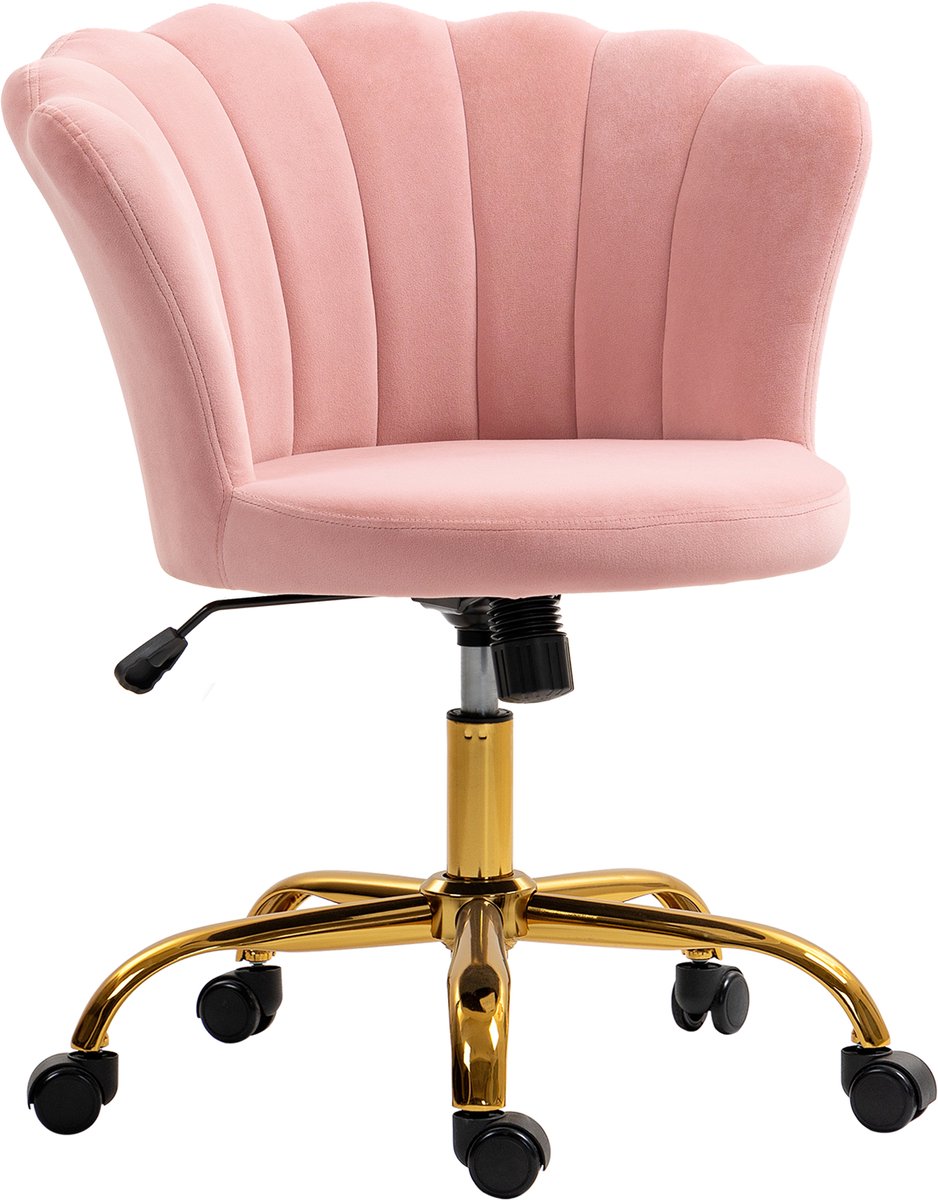 HOMCOM-Bureaustoel-69x64x90cm-Fluwelen (100% polyester)-Roze