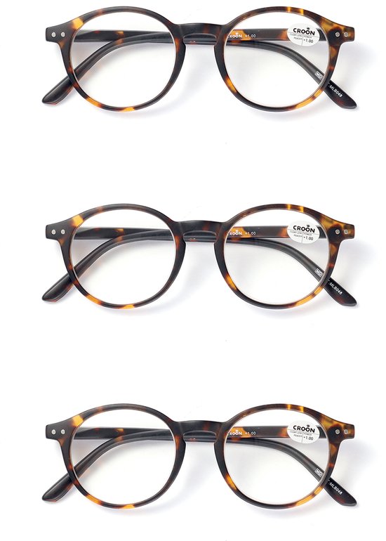 Set van 3 Premium Leesbrillen ROUND - Sterkte +1.50 - Havanna Tree - Voor Dames & Heren - Italiaans Design - Universele pasvorm