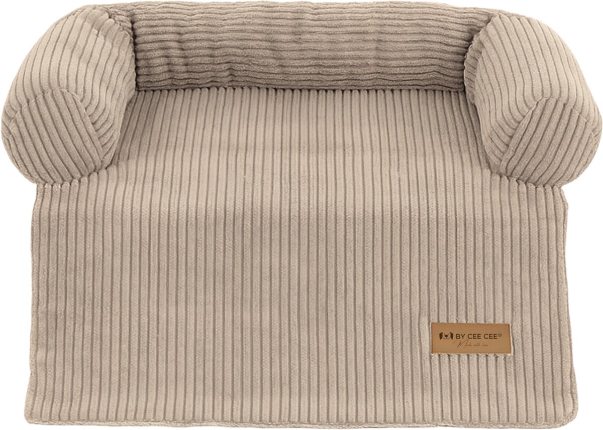 By Cee Cee Origineel Hondendeken Bank – Hondenkleed Bank - Bankdeken - Hondenmand - Premium - Volledig Afritsbaar - Ribstof - Mokka Taupe - 90x90 - Maat M - Mona