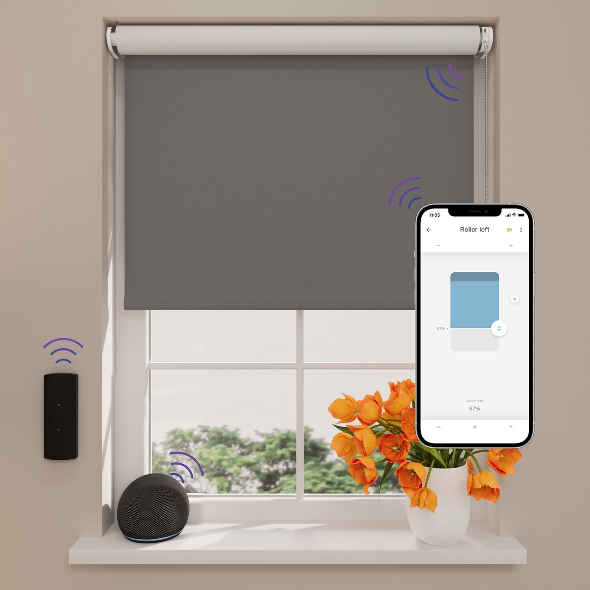 DTCH® Elektrisch Rolgordijn Verduisterend - Easy - Dark Grey - 140 x 190 cm - Motionblinds CMD-03