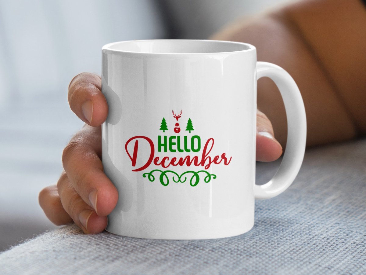 Hallo December Mok, Feestdagen Mok, Kerst Mok, Winter Mok, Cadeau Ideeën
