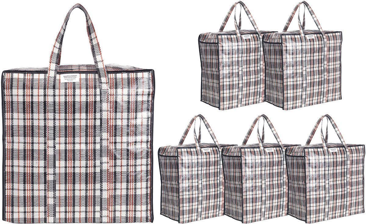 Josephine Osthoff Unisex Opbergtassen – Heavy Duty, waterafstotend – 75 L – 20 kg draagkracht – Met rits & verstevigde handgrepen – 6-pack