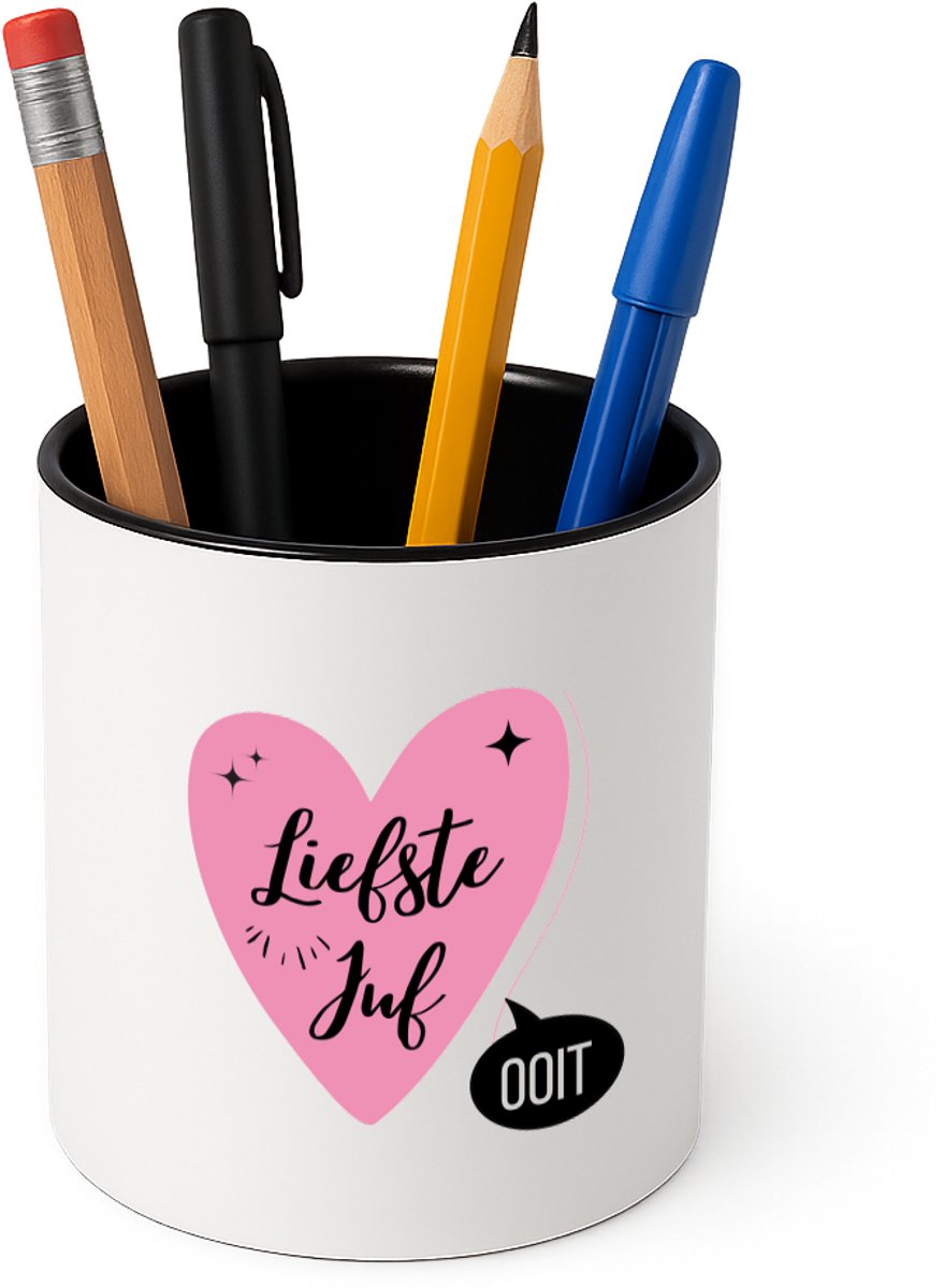 Hacebo® - Liefste juf ooit Pennenbakje - Juf - beste juf - pennenhouder - school - verjaardagscadeau - afscheidscadeau - kado - gift - Pennenbakje zwart