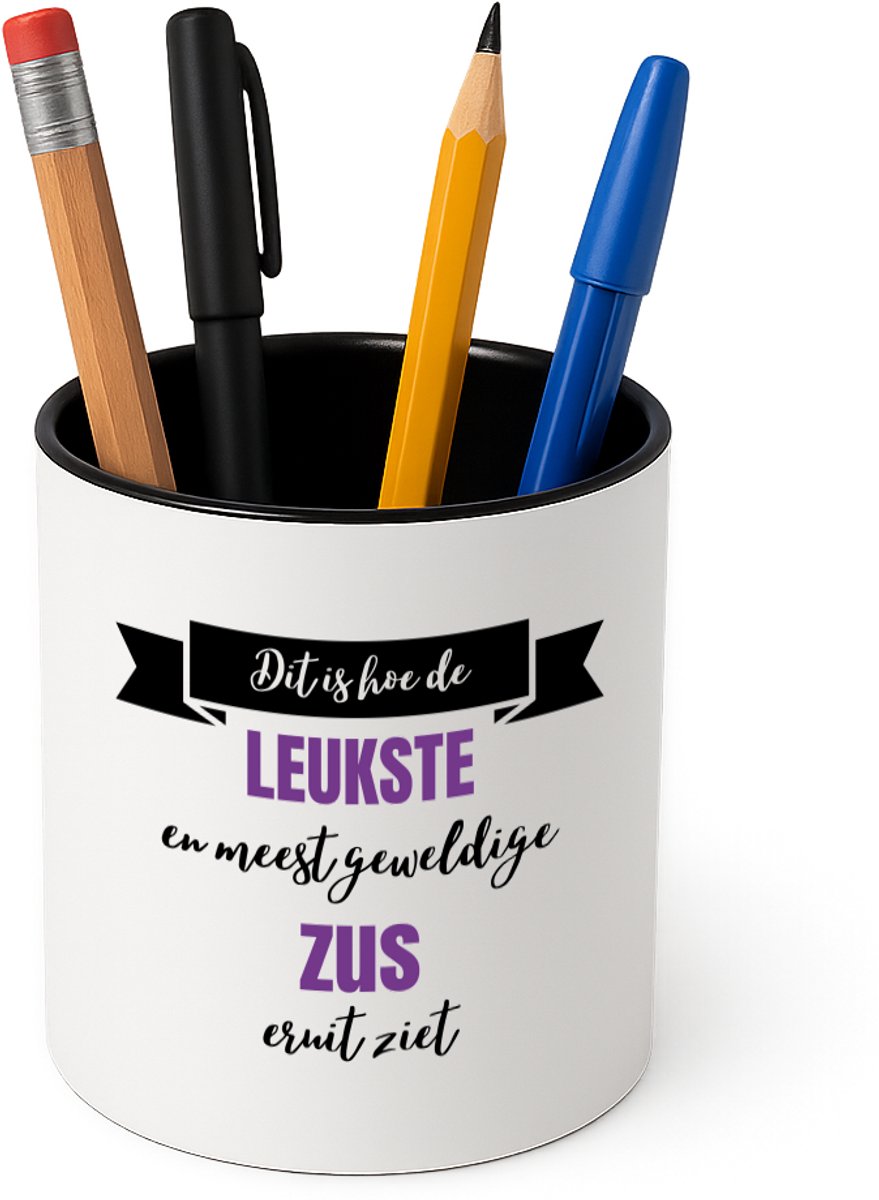 Hacebo® - Leukste zus eruit ziet Pennenbakje - Zus - beste zus - pennenhouder - verjaardagscadeau - cadeau voor zus - gift - kado - Pennenbakje zwart