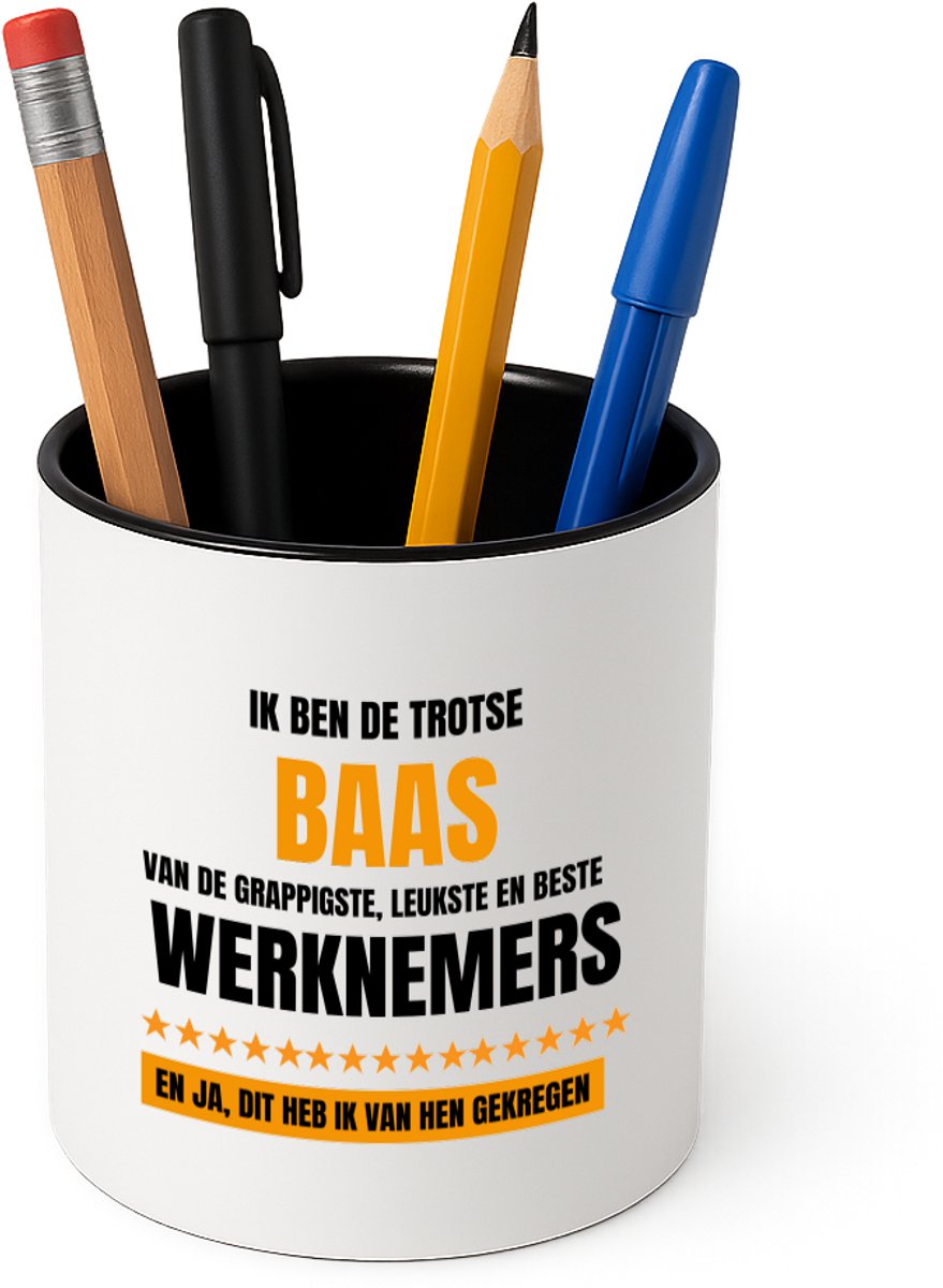 Hacebo® - Trotse baas Pennenbakje - Baas - een baas - pennenhouder - werk - afscheidscadeau - verjaardagscadeau - kado - gift - Pennenbakje zwart